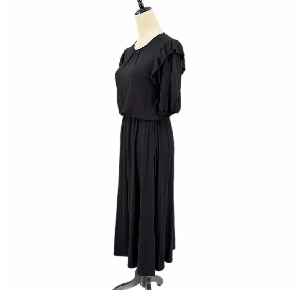 Boden 6 Black Ruffle Jersey Midi Basic Casual Minimalist Boho Office Work Dress